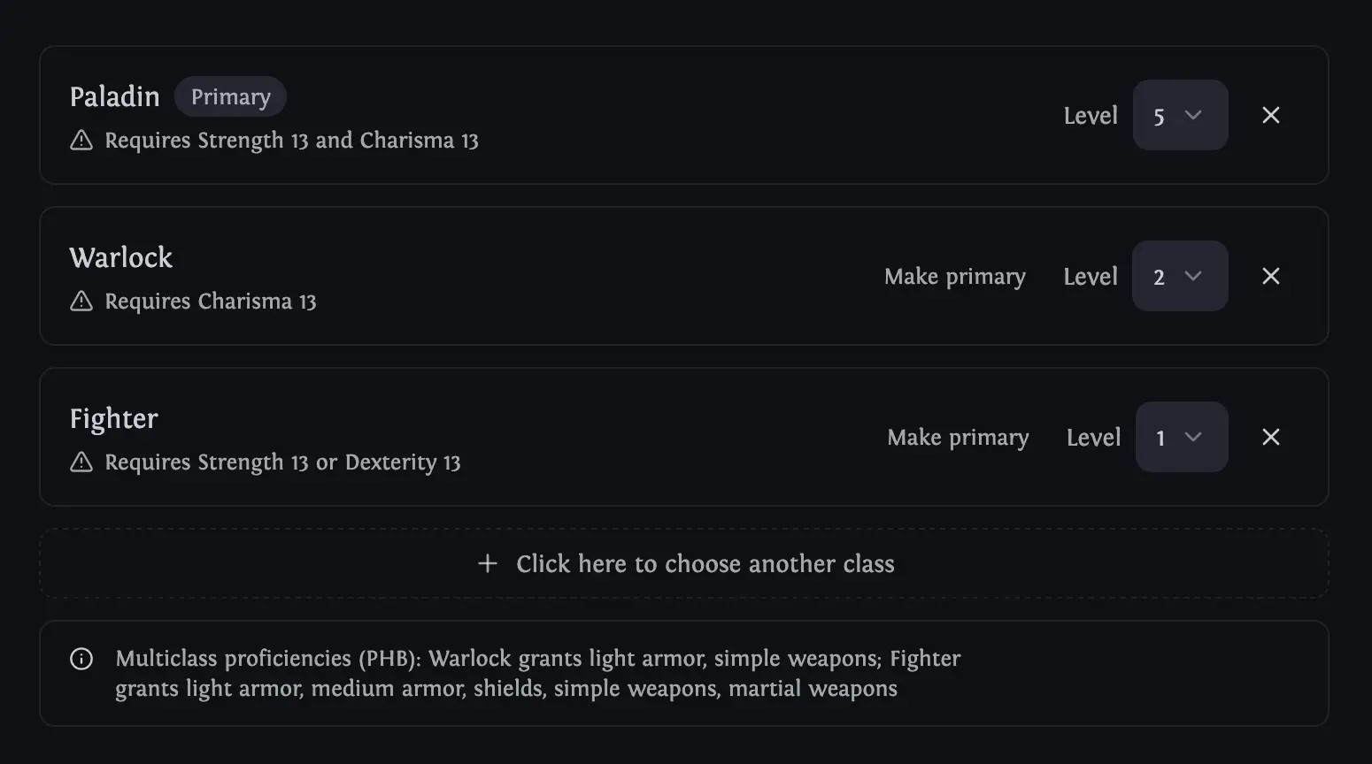 Characters: Multiclass from the start