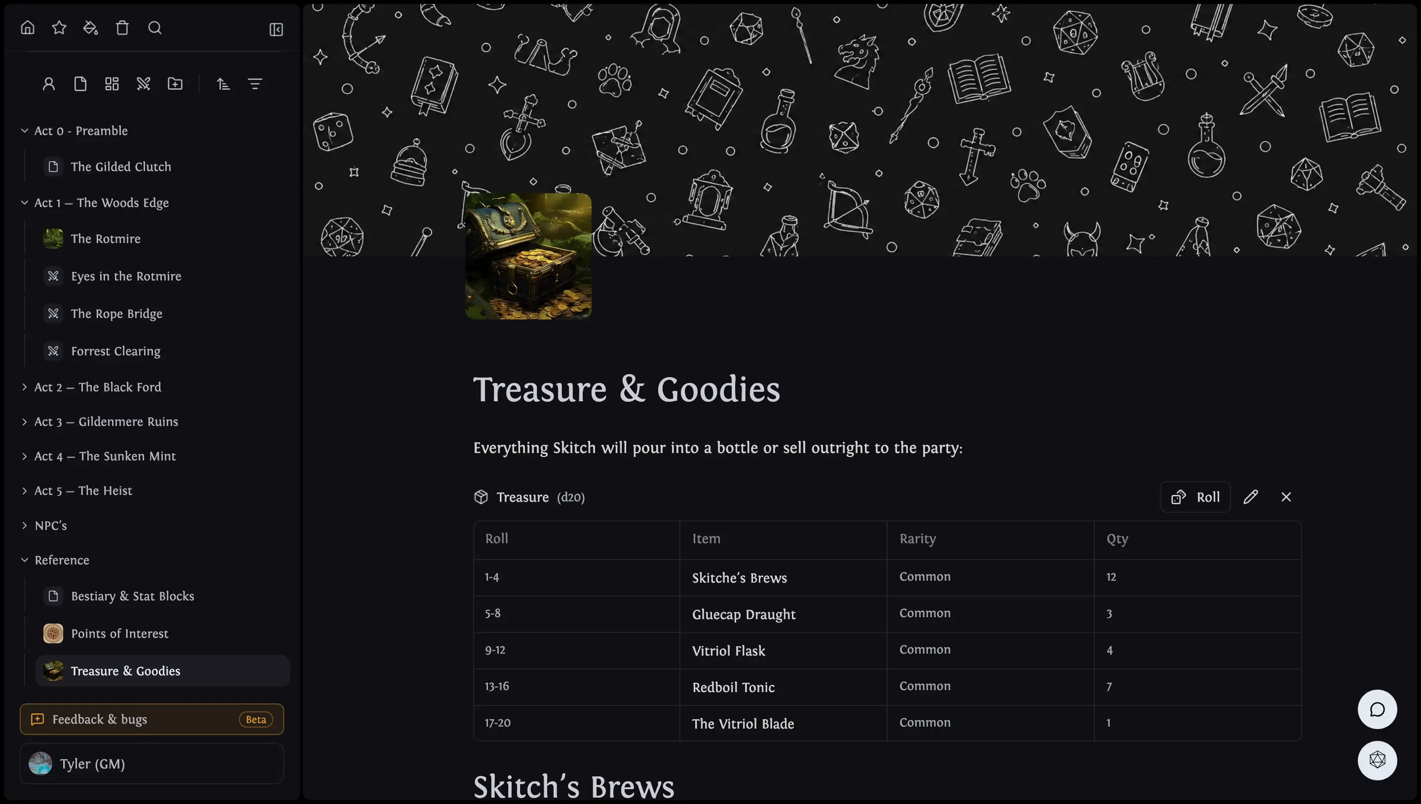 Document editor: Rollable loot tables