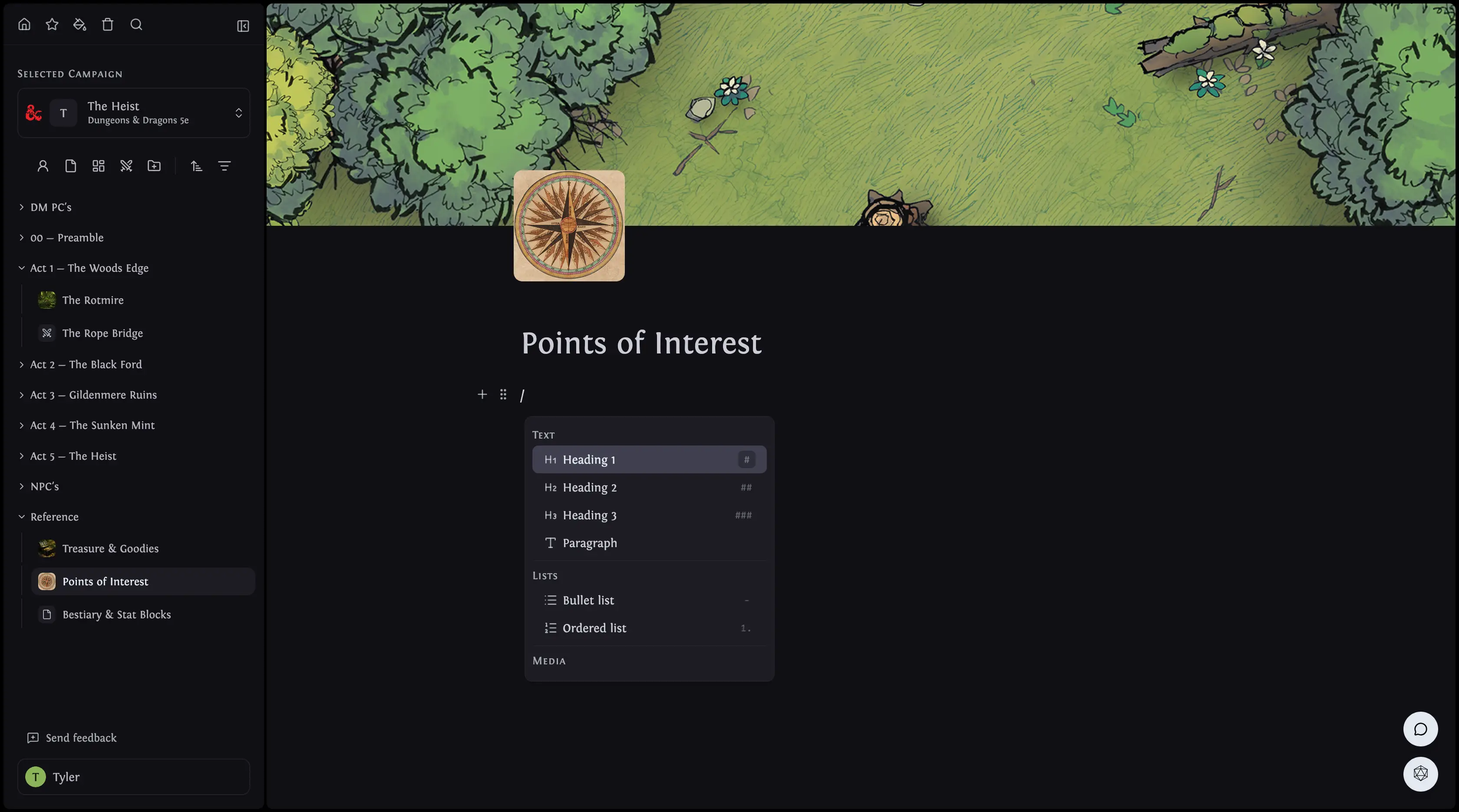 Document editor: A slash menu for every block