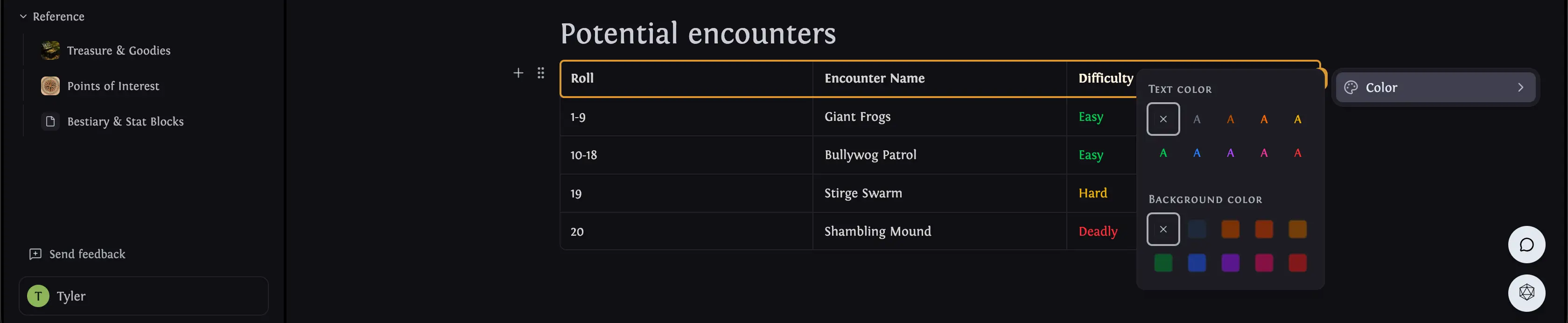 Document editor: Full table editing