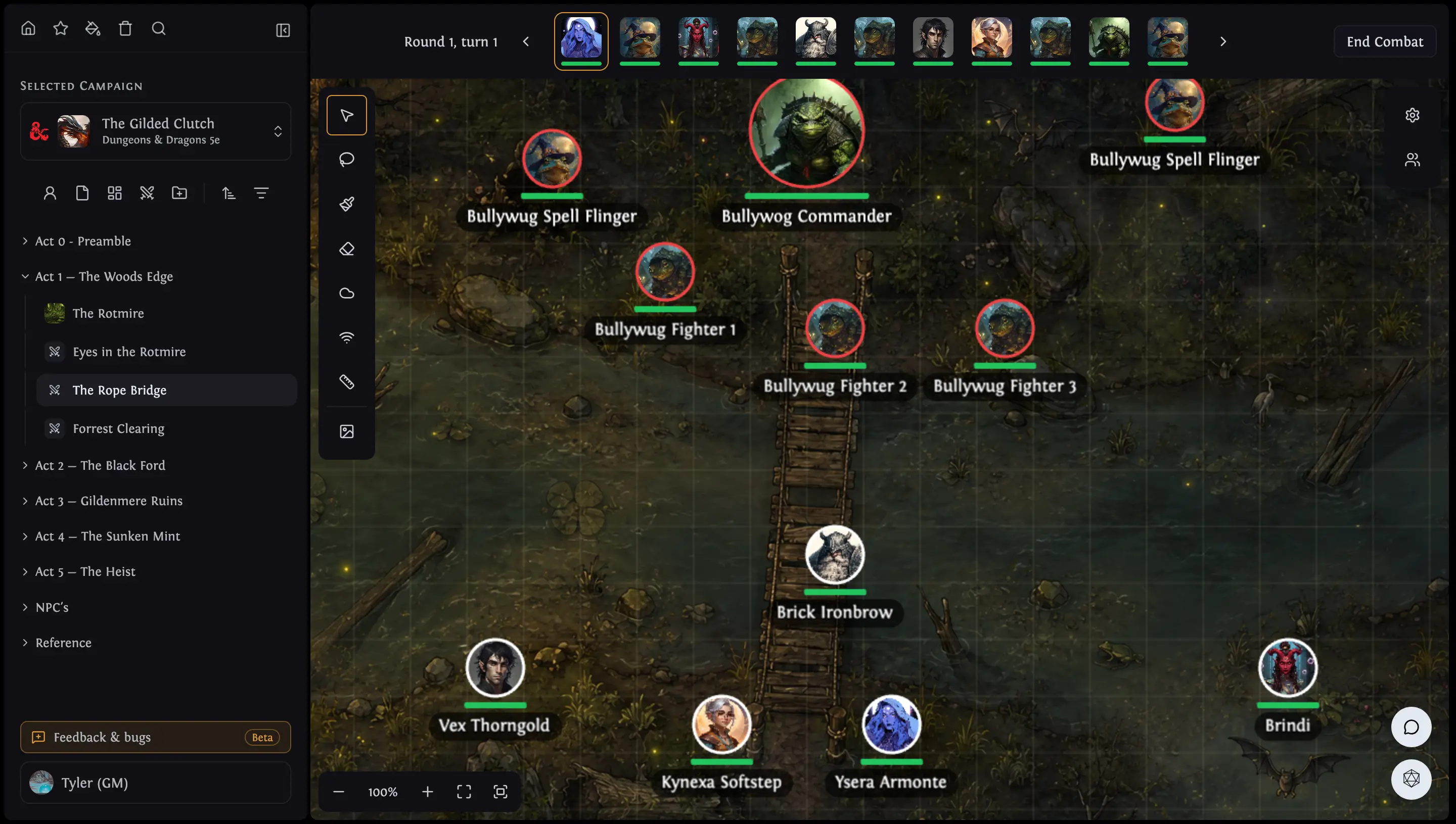 The Armiger app running an encounter on a battle map