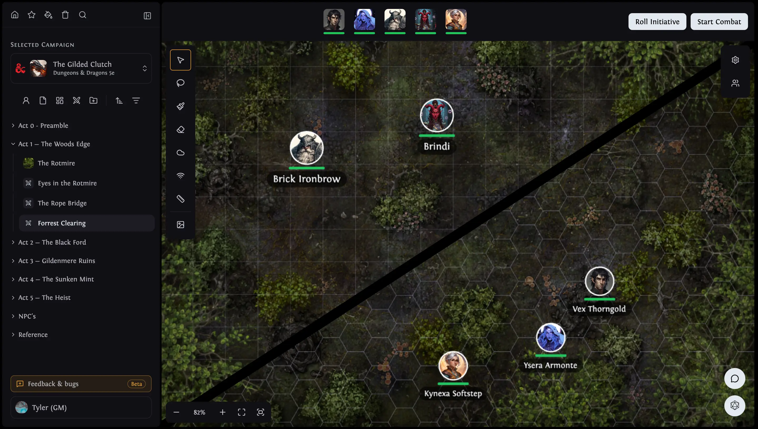 Virtual tabletop: Square and hex grids