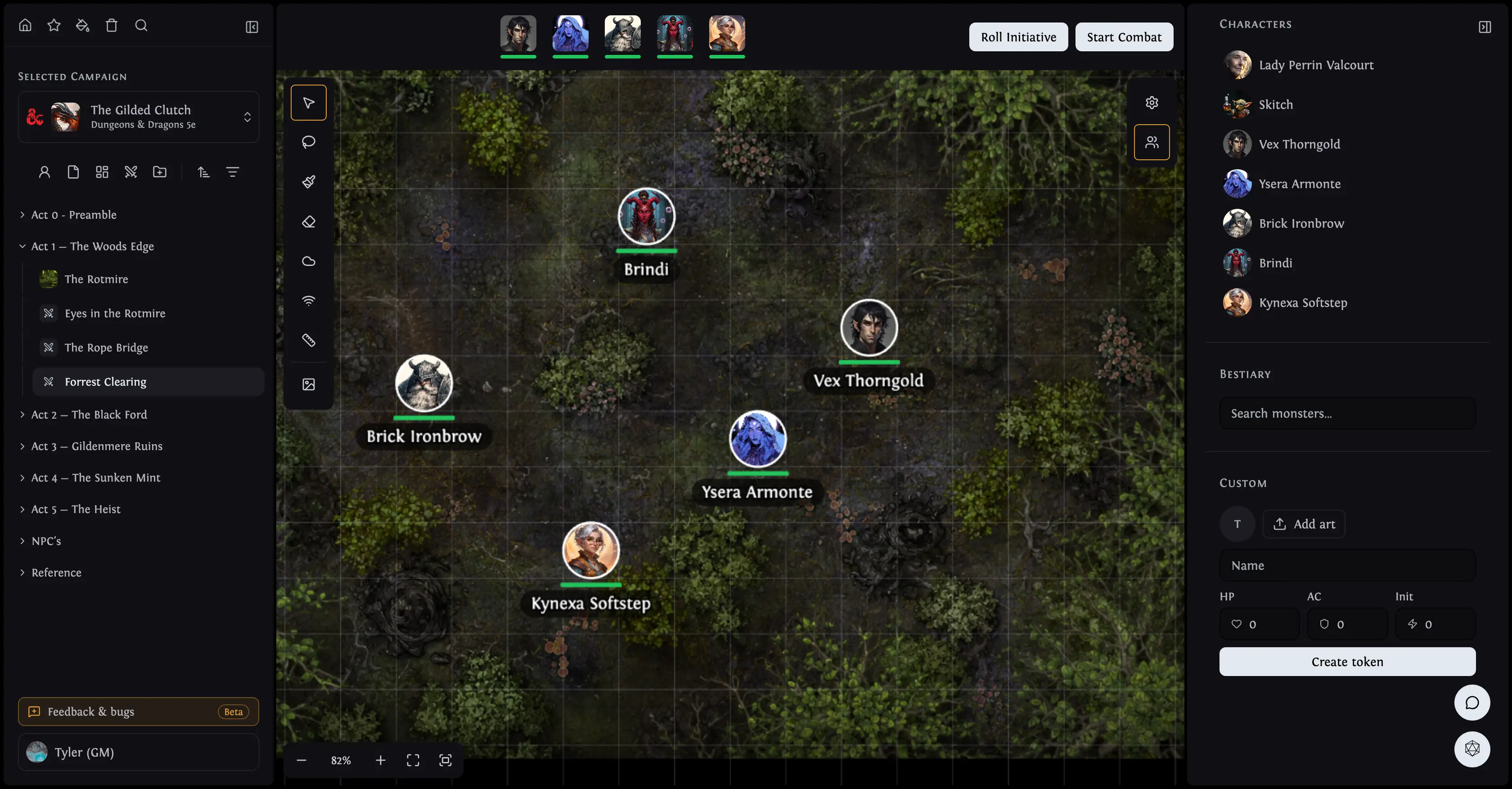 Virtual tabletop: Drag in characters and monsters